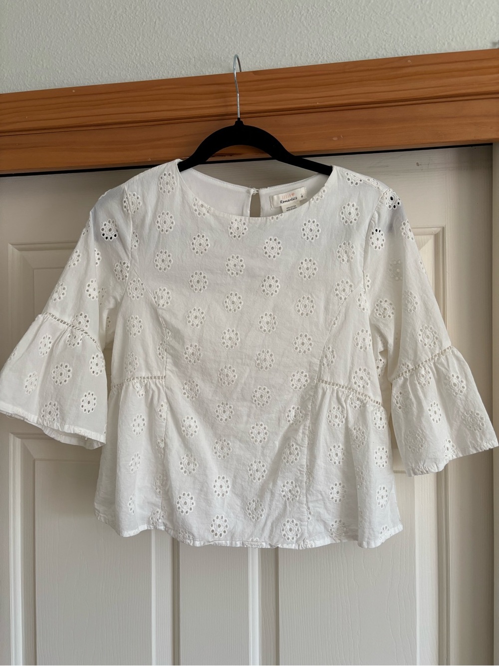 URBAN Romantics White Eyelet Peplum Blouse with Bell Sleeves